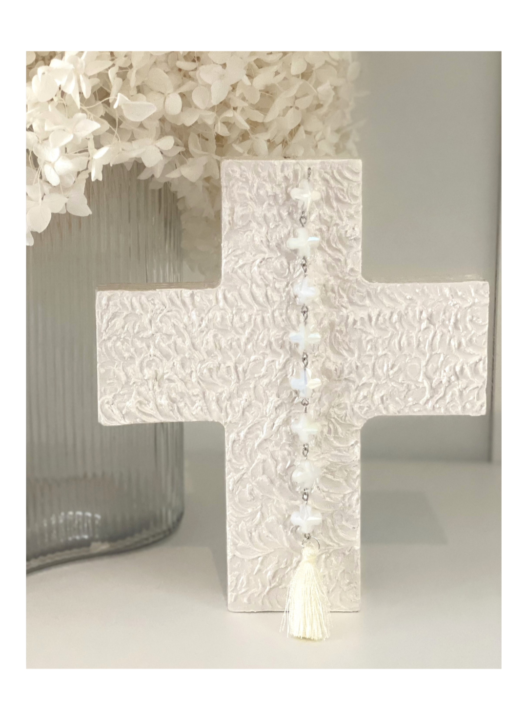 Cherish- Pearl Glazed Swirl Wooden Cross