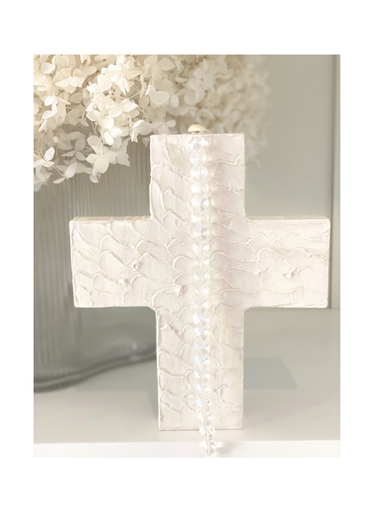 Grace- Horizontal Feathered Wooden Cross